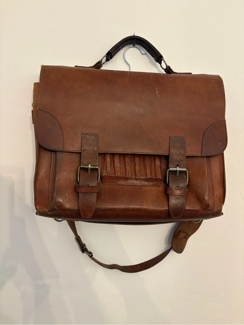 Gorgeous, vintage handmade Brown Leather Messenger Bag Briefcase satchel